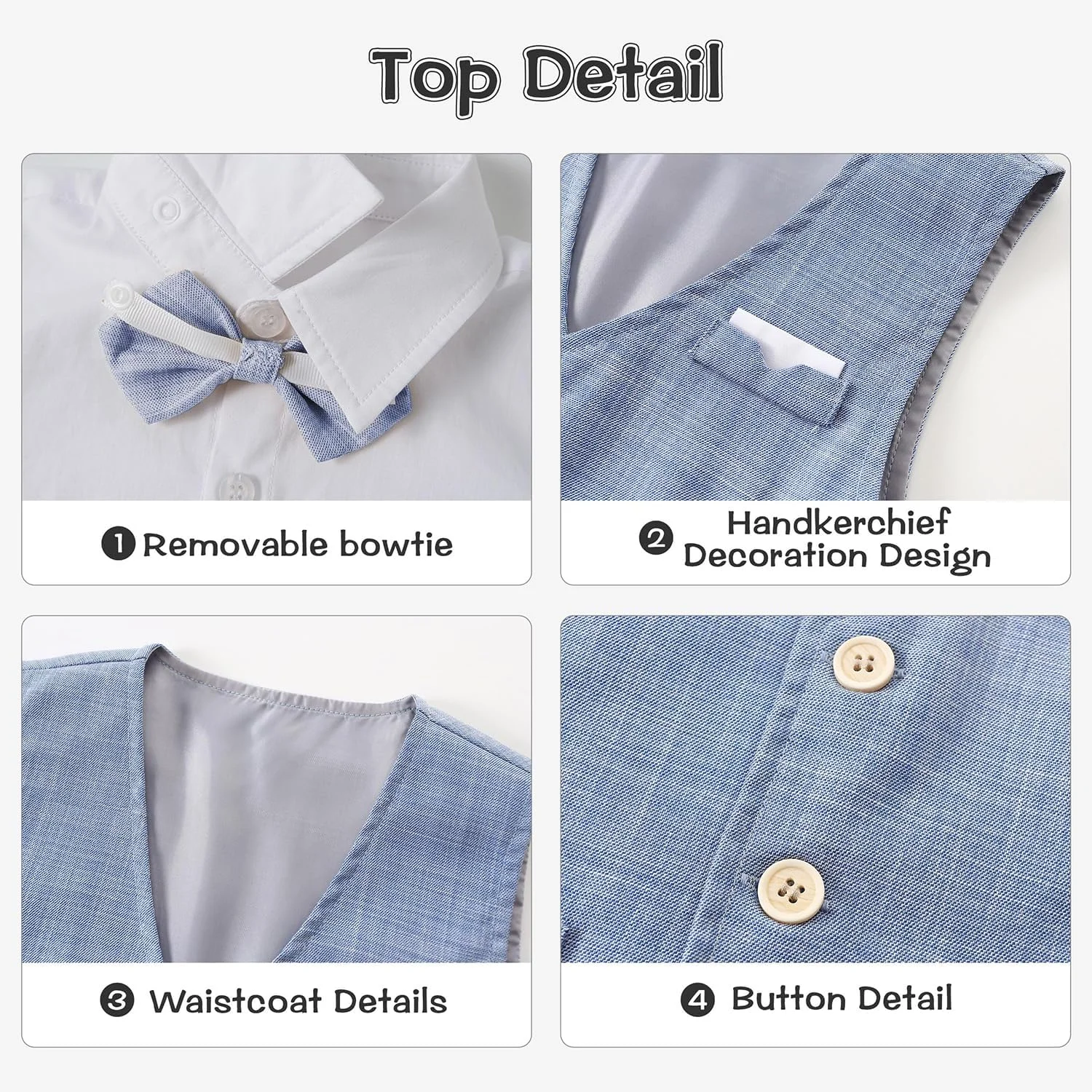 ست لباس تابستانی پسرانه - ست 4 تکه شامل پیراهن آستین کوتاه، جلیقه، پاپیون و شلوارک مناسب مراسم عروسی، جشن فارغ التحصیلی (آبی، 100 سانتی متر) ست لباس تابستانی پسرانه - ست 4 تکه شامل پیراهن آستین کوتاه، جلیقه، پاپیون و شلوارک مناسب مراسم عروسی، جشن فارغ التحصیلی (آبی، 100 سانتی متر)