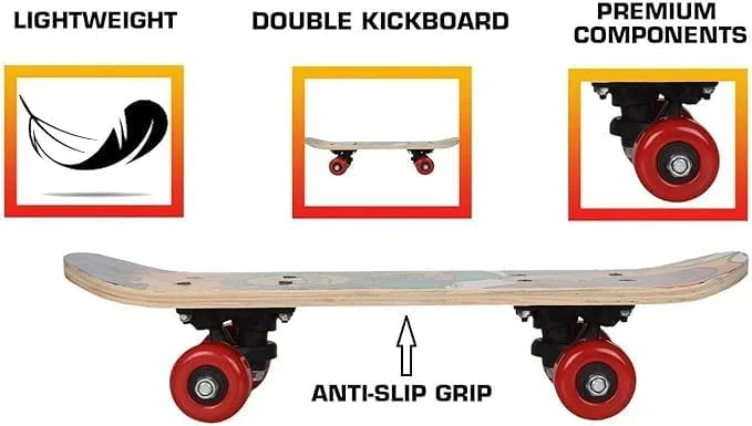 اسکیت برد مینی برای کودکان 3 تا 6 سال - طرح ها و نقش های متنوع، مناسب مبتدیان، بادوام برای پسران و دختران، اندازه: 43 x 8 x 13 سانتی متر