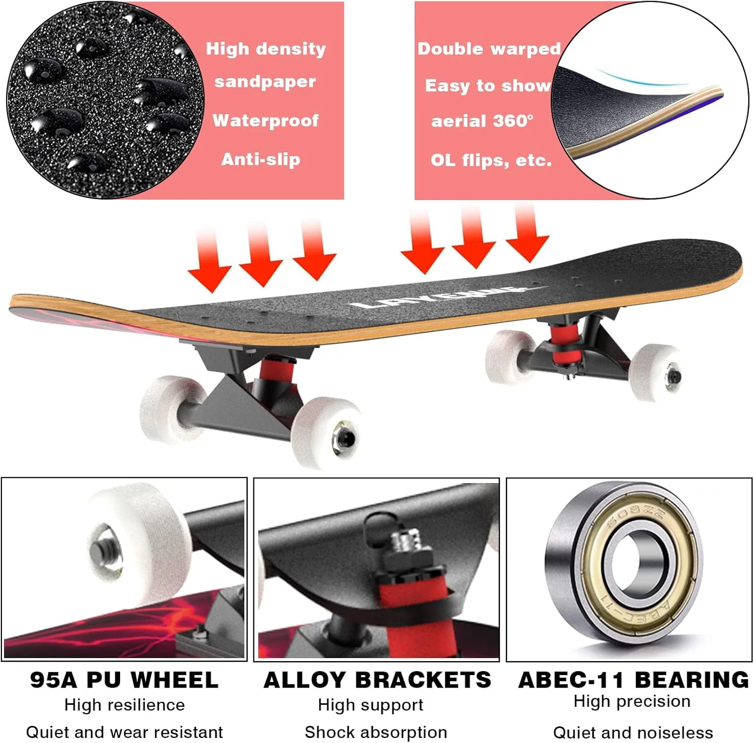 اسکیت بورد LAYENNE، اسکیت بورد حرفه ای کامل 31 x 8 اینچ، اسکیت بورد 7 لایه چوب افرا، پایه ABEC-11، مناسب برای بزرگسالان، مبتدیان، پسران، دختران، نوجوانان و کودکان اسکیت بورد LAYENNE، اسکیت بورد حرفه ای کامل 31 x 8 اینچ، اسکیت بورد 7 لایه چوب افرا، پایه ABEC-11، مناسب برای بزرگسالان، مبتدیان، پسران، دختران، نوجوانان و کودکان