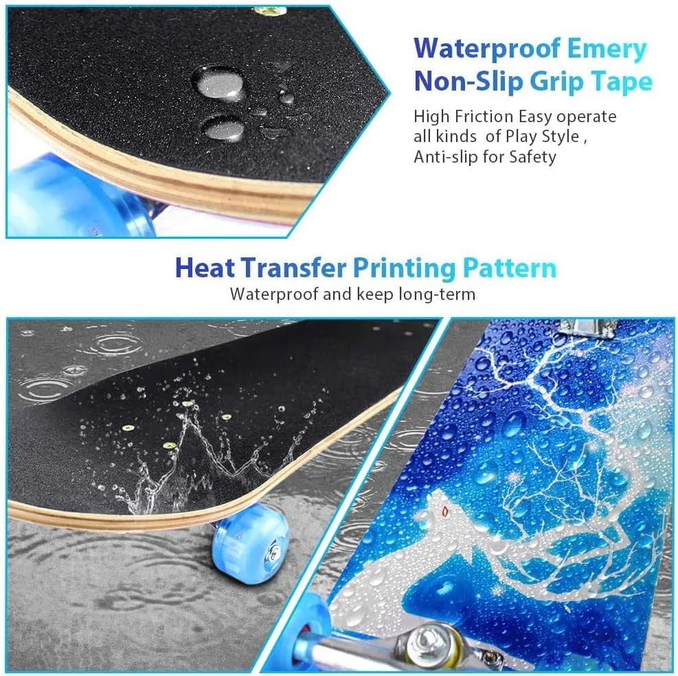 اسکیت برد Arabest - اسکیت برد کامل استاندارد 80 x 20 سانتی متر برای مبتدیان، اسکیت برد 7 لایه افرا با فرورفتگی دوبل برای کودکان و بزرگسالان