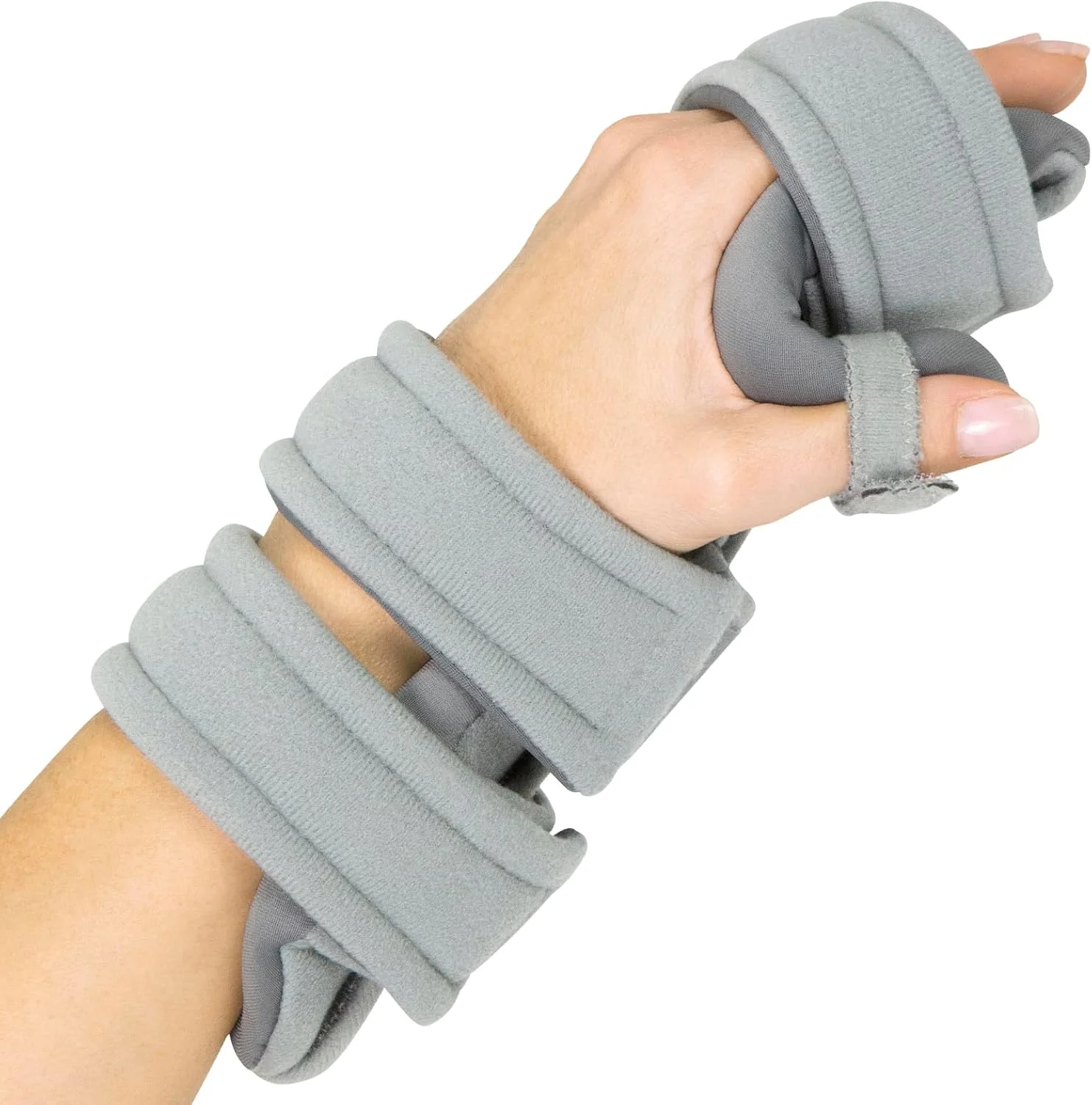 Vive Resting Hand Splint - Night Immobilizer Wrist Finger Brace - Thumb Stabilizer Wrap - for Arthritis, Tendonitis, Carpal Tunnel Pain - Functional Support for Sprains Fractures (Left (Medium), Grey)