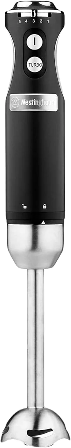 مخلوط کن دستی رترو وستینگهاوس - مخلوط کن میله ای 600 واتی برای آشپزخانه - مخلوط کن برقی سوپ استیل ضد زنگ - همزن غذا با سرعت های مختلف و تنظیمات توربو، دسته نرم و راحت - مشکی