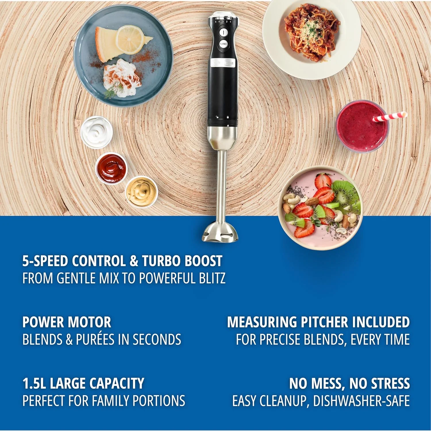 مخلوط کن دستی رترو وستینگهاوس - مخلوط کن میله ای 600 واتی برای آشپزخانه - مخلوط کن برقی سوپ استیل ضد زنگ - همزن غذا با سرعت های مختلف و تنظیمات توربو، دسته نرم و راحت - مشکی
