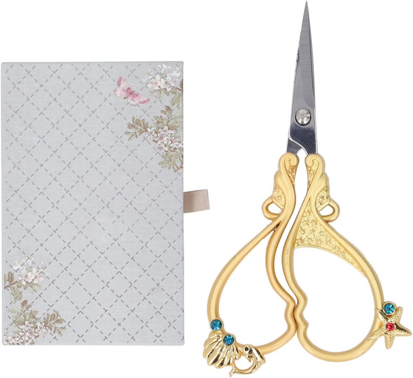 قیچی گلدوزی طرح قدیمی شیک Lybunair، تیز، قیچی خیاطی استیل ضد سایش برای صنایع دستی DIY، طلایی