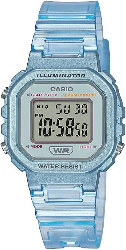 ساعت دیجیتال کاسیو Illuminator Alarm Chronograph آبی شفاف مدل LA-20WHS-2A، آبی ترنسپرنت