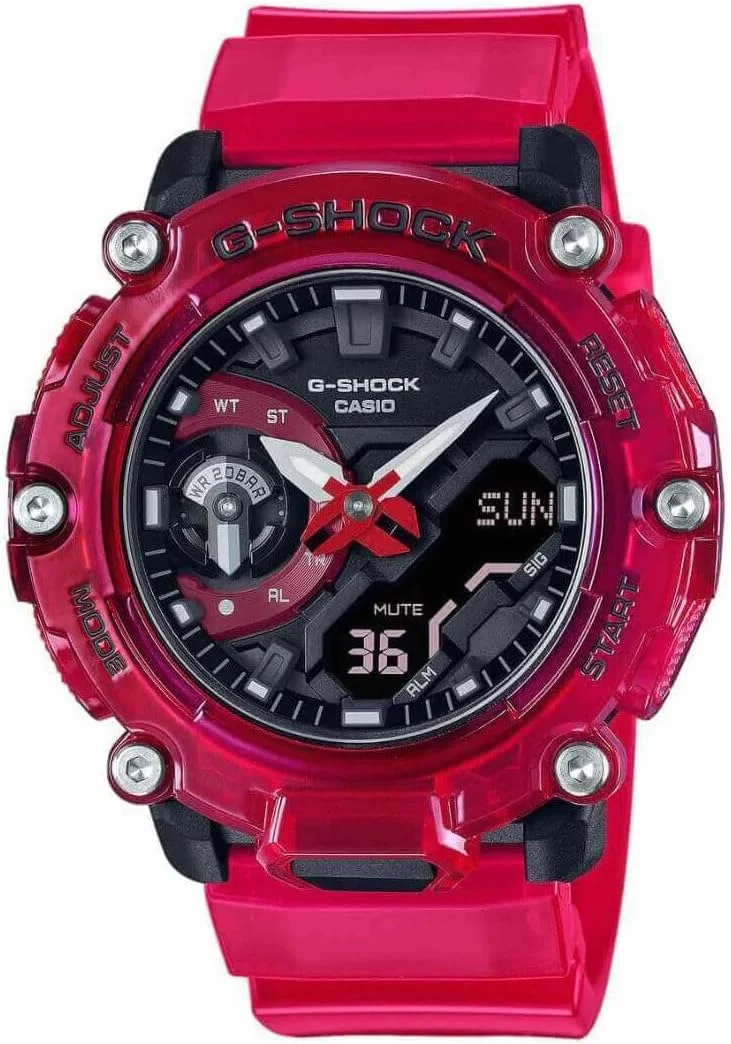 ساعت مچی عقربه‌ای مردانه کاسیو مدل GA-2200SKL-4AER G-Shock با بند رزینی، مشکی/صورتی