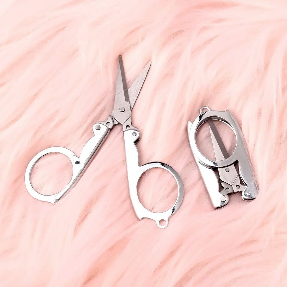 قیچی تاشو استیل کوئو، 4 عددی، قیچی مسافرتی تاشو قابل حمل، سبک مدرن، دو طرفه، نقره ای