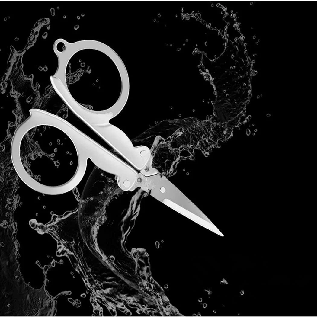 قیچی تاشو استیل کوئو، 4 عددی، قیچی مسافرتی تاشو قابل حمل، سبک مدرن، دو طرفه، نقره ای