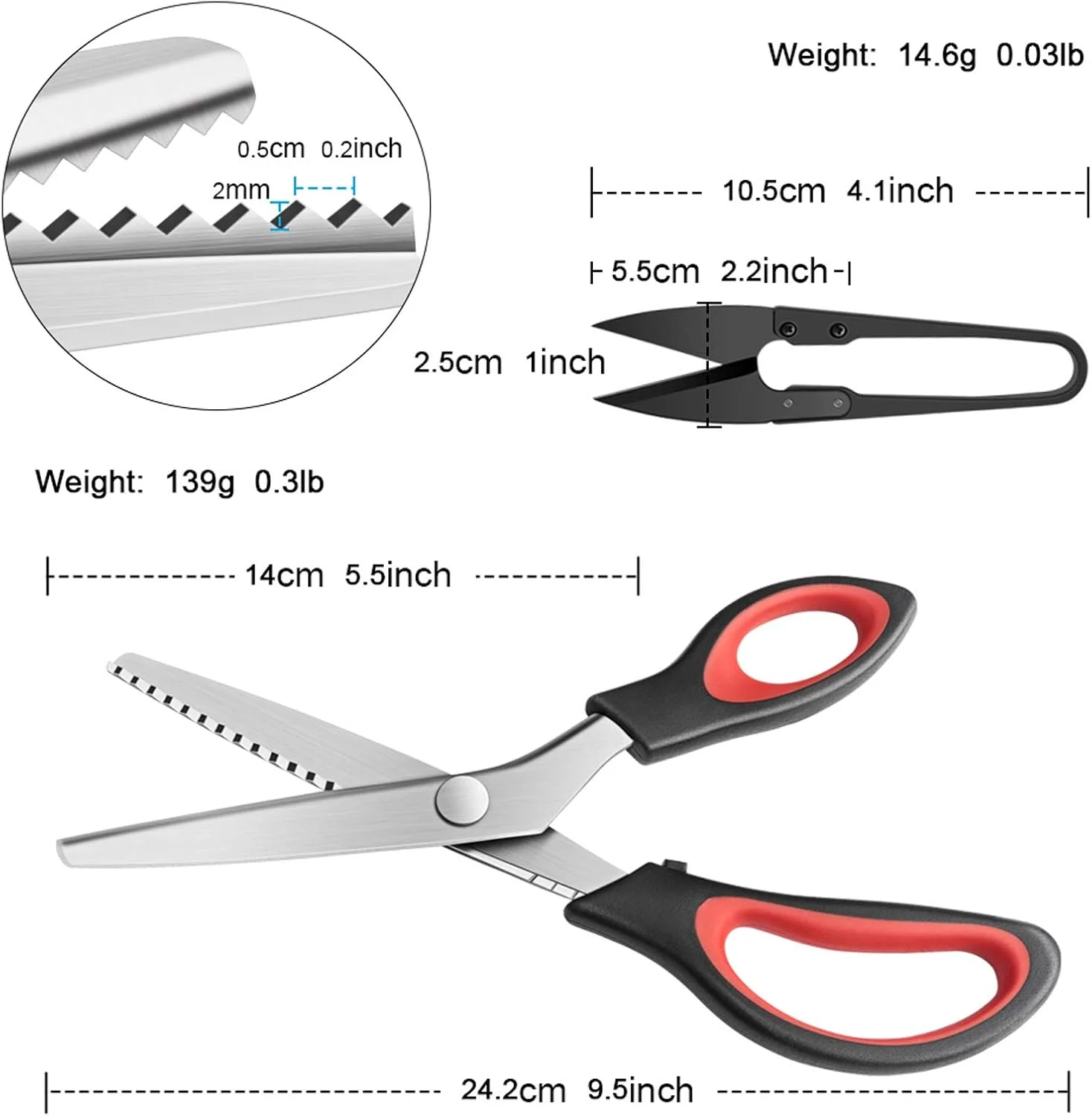 قیچی زیگزاگ کوونیی، دسته ارگونومیک، مناسب خیاطی حرفه ای، برش زیگزاگی، 9 اینچ، مشکی قرمز