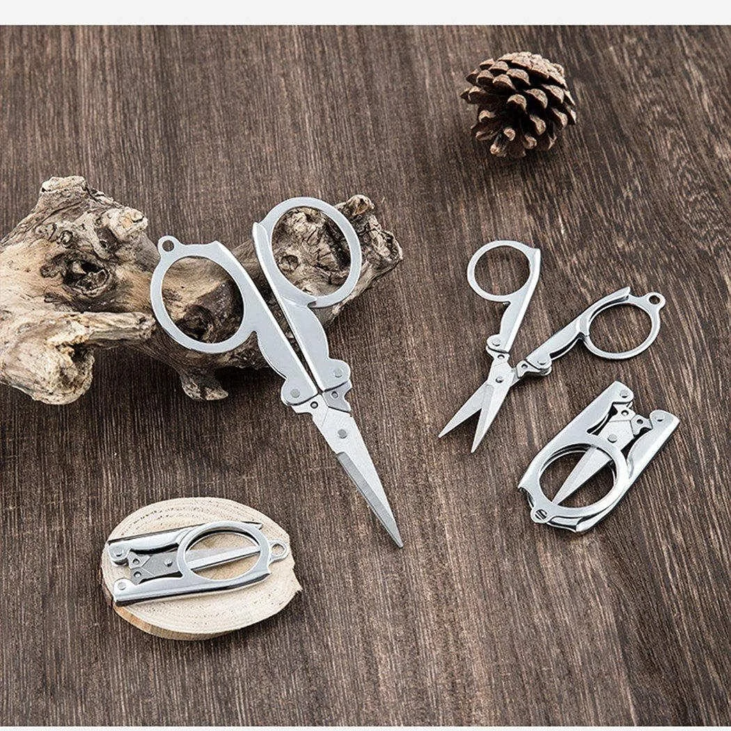 قیچی تاشو استیل کوئو، 4 عددی، قیچی مسافرتی تاشو قابل حمل، سبک مدرن، دو طرفه، نقره ای