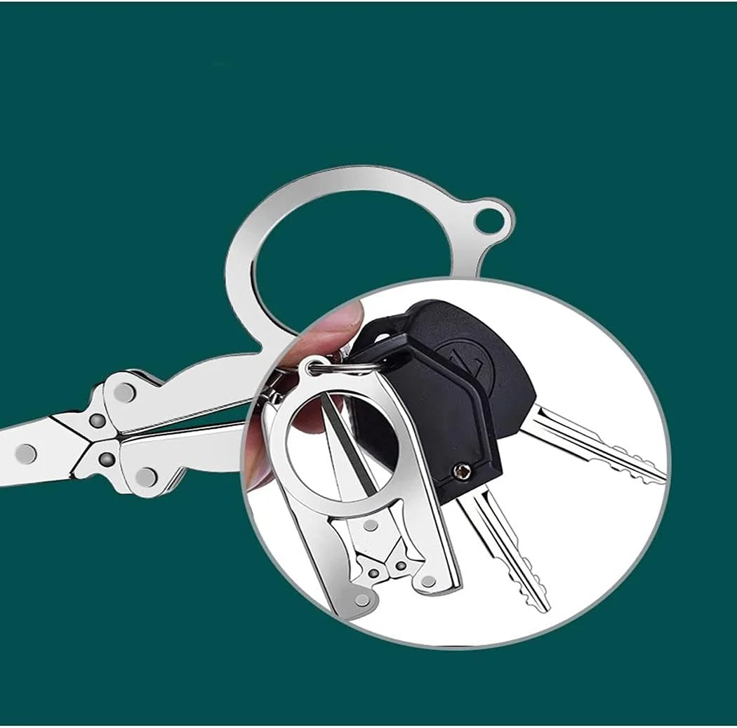 قیچی تاشو استیل کوئو، 4 عددی، قیچی مسافرتی تاشو قابل حمل، سبک مدرن، دو طرفه، نقره ای