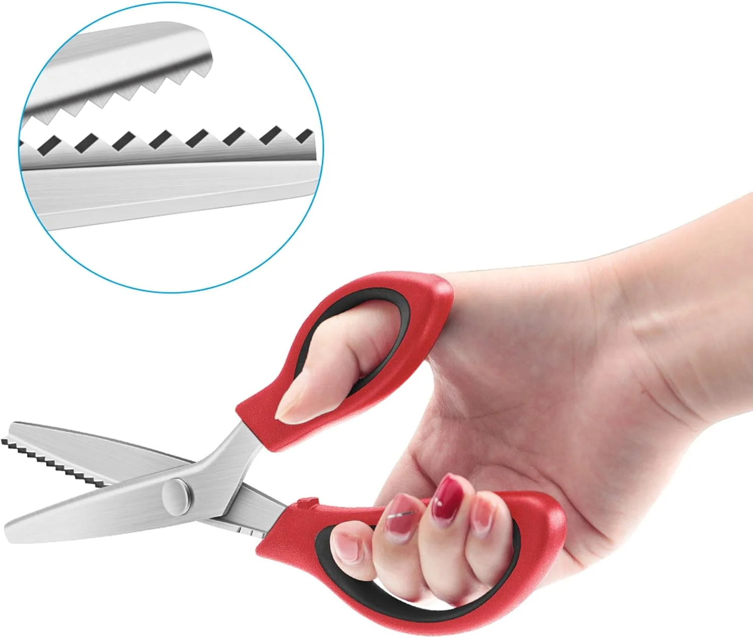 قیچی زیگزاگ کوونیی، دسته های راحت، مناسب خیاطی حرفه ای، برش زیگزاگی، 9 اینچ، قرمز مشکی