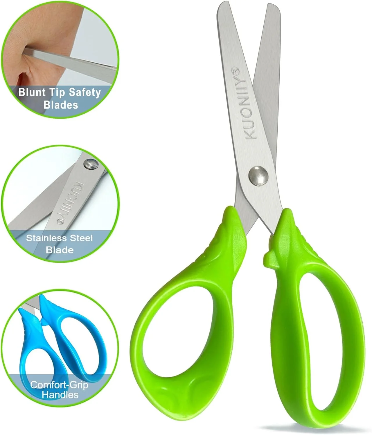 قیچی های 5 اینچی کودکانه KUONIIY، دسته های نرم و راحت، رنگ های متنوع، بسته 30 عددی