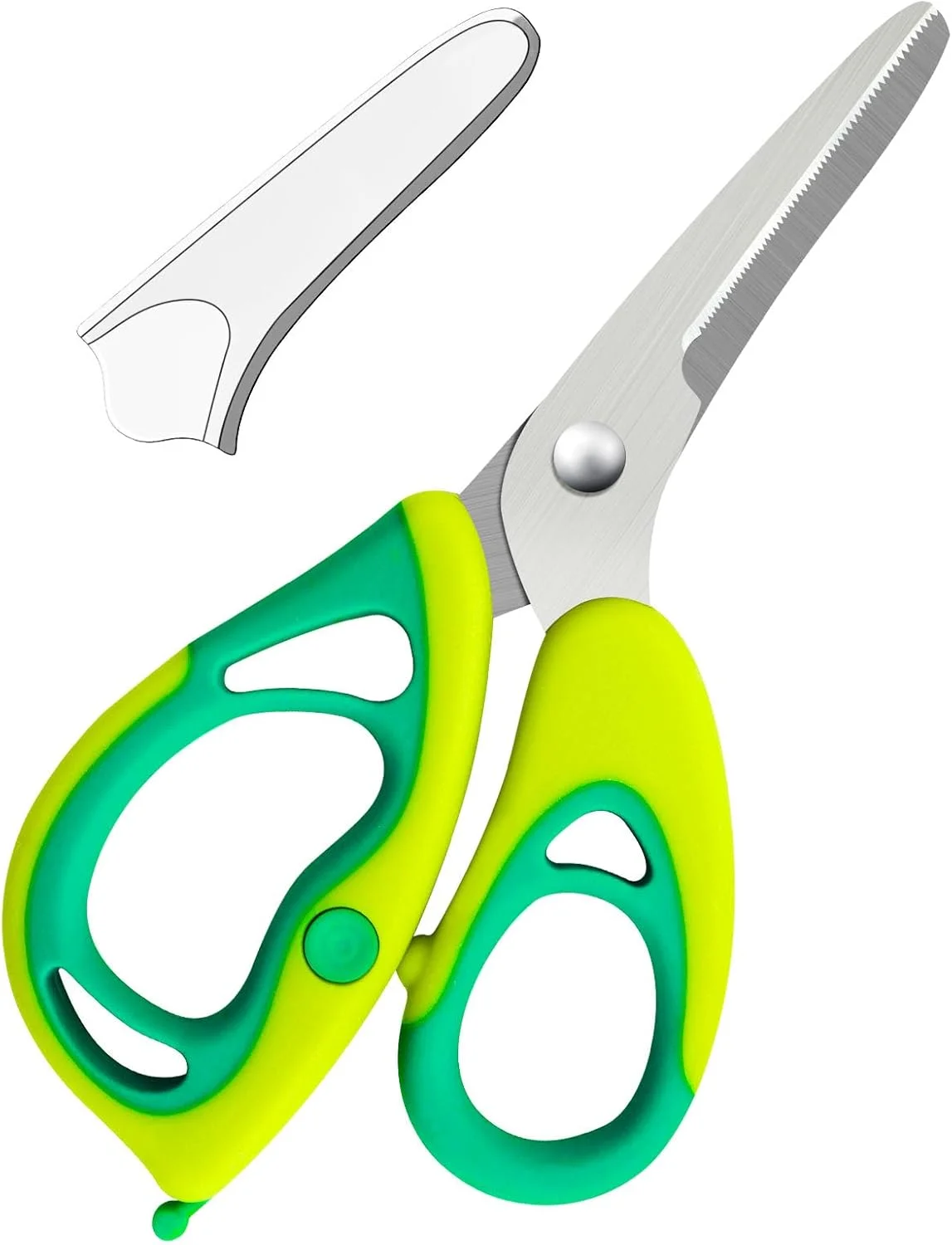 قیچی غذای کودک KUONIIY، قیچی آشپزخانه قابل حمل و بهداشتی با روکش ضد گرد و غبار و کیف مسافرتی