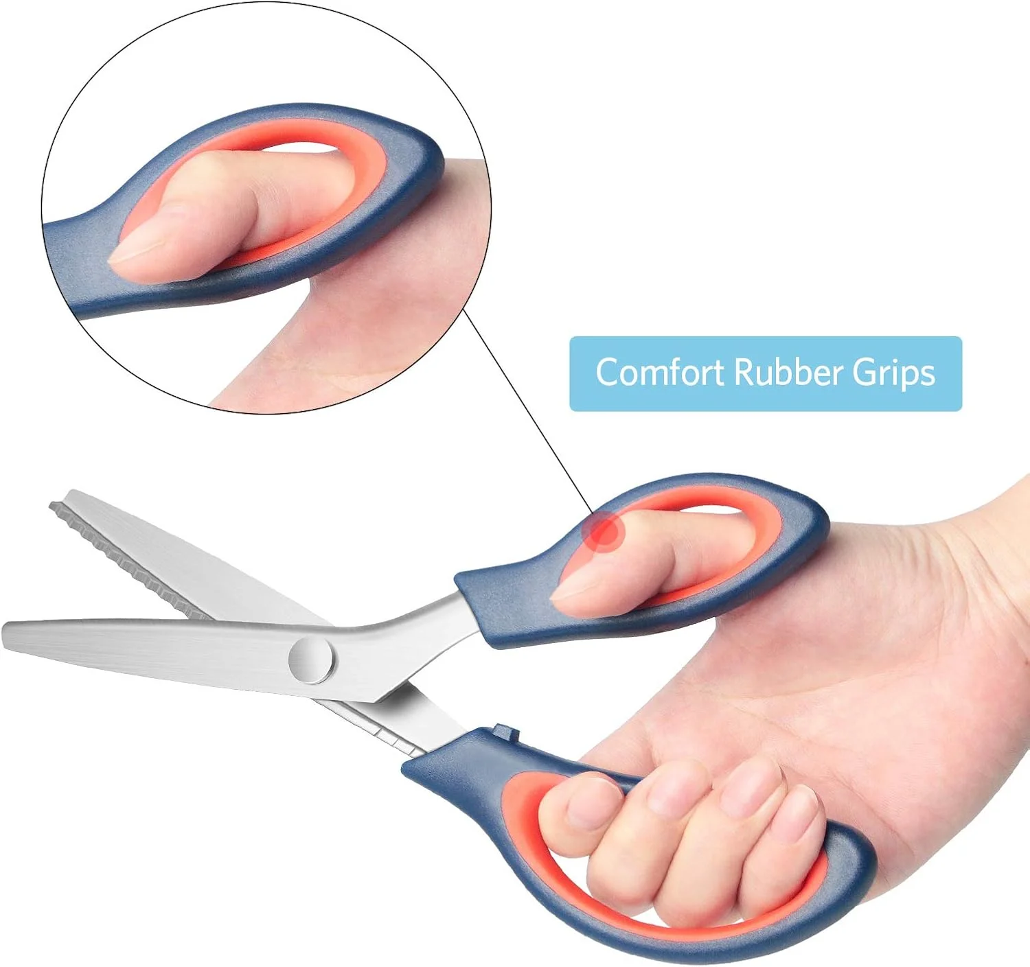 قیچی زیگزاگ KUONIIY، ست قیچی زیگزاگی، قیچی دندانه دار حرفه ای برای برش پارچه، مناسب برای خیاط، شامل قیچی زیگزاگ 9.4 اینچی، نخ چین 4.1 اینچی، آبی تیره قرمز قیچی زیگزاگ KUONIIY، ست قیچی زیگزاگی، قیچی دندانه دار حرفه ای برای برش پارچه، مناسب برای خیاط، شامل قیچی زیگزاگ 9.4 اینچی، نخ چین 4.1 اینچی، آبی تیره قرمز