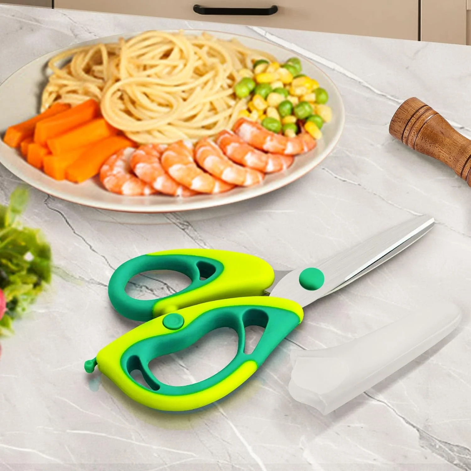 قیچی غذای کودک KUONIIY، قیچی آشپزخانه قابل حمل و بهداشتی با روکش ضد گرد و غبار و کیف مسافرتی