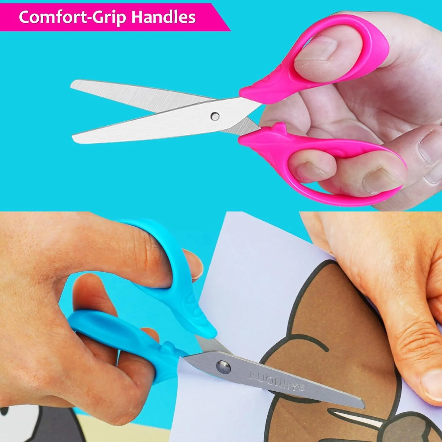 قیچی های 5 اینچی کودکانه KUONIIY، دسته های نرم و راحت، رنگ های متنوع، بسته 30 عددی