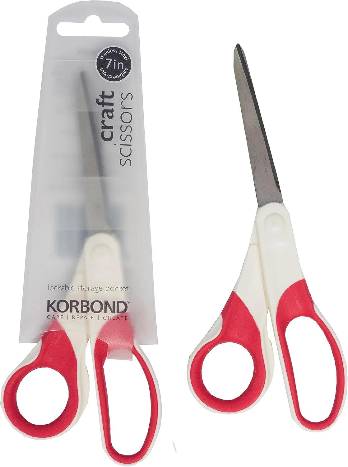 قیچی کاردستی 7 اینچی Korbond Craft - حرفه ای با دسته نرم، مناسب برای مصارف خانگی، پارچه، و کاغذ. دو طرفه - مناسب برای دست راست و چپ
