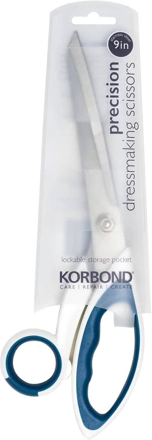 قیچی خیاطی دقیق 9 اینچی Korbond - حرفه ای با دسته نرم، مناسب برای مصارف خانگی، پارچه، و کاغذ. دو طرفه - مناسب برای راست دست ها و چپ دست ها