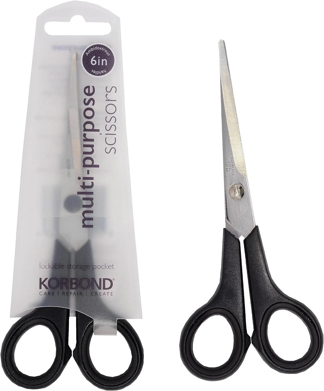 قیچی حرفه ای خیاطی نرم Korbond با تیغه 6 اینچی، ایده آل برای صنایع دستی، کاغذ، پارچه، لحاف دوزی، نخ، پشم، خیاطی، روبان، گل. دو طرفه - برای راست دست و چپ دست، مشکی