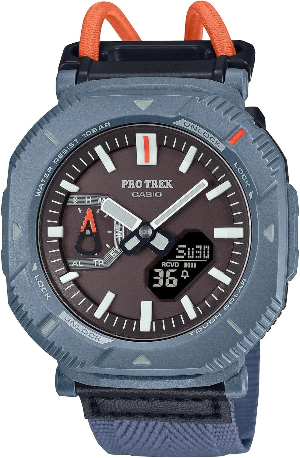 ساعت مچی دیجیتال کاسیو سری PRJ-B001B | Pro Trek | Tough Solar | (مشکی/آبی) | رزین زیستی سازگار با محیط زیست | بلوتوث
