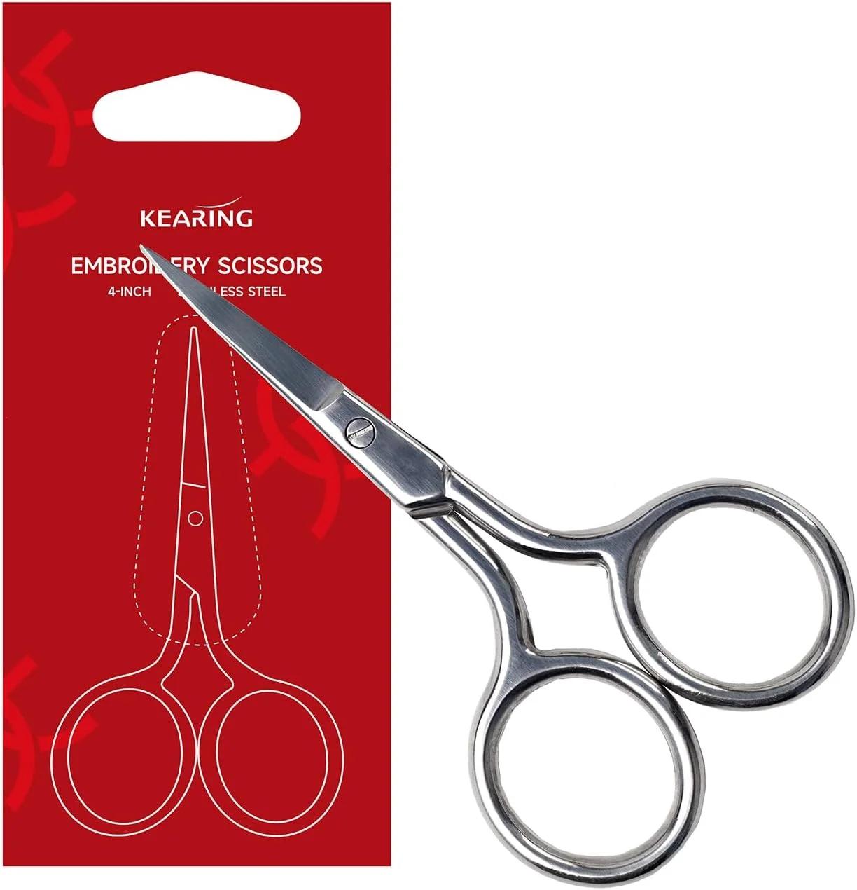 قیچی گلدوزی 4 اینچی دقیق Kearing - قیچی جزئیات نوک تیز فولاد ضد زنگ برای خیاطی، کاردستی و سوزن دوزی