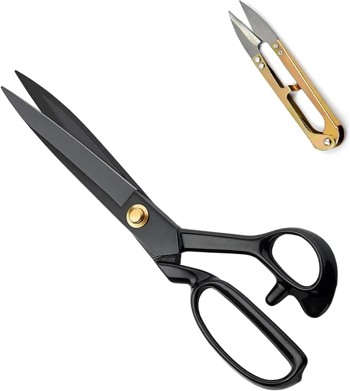قیچی حرفه ای ممتاز جاگر رنگ مشکی با دسته لاستیکی، مناسب خیاطی، دوخت، برش پارچه و کاغذ، سایز 10 اینچ (به همراه نخ چین رایگان)