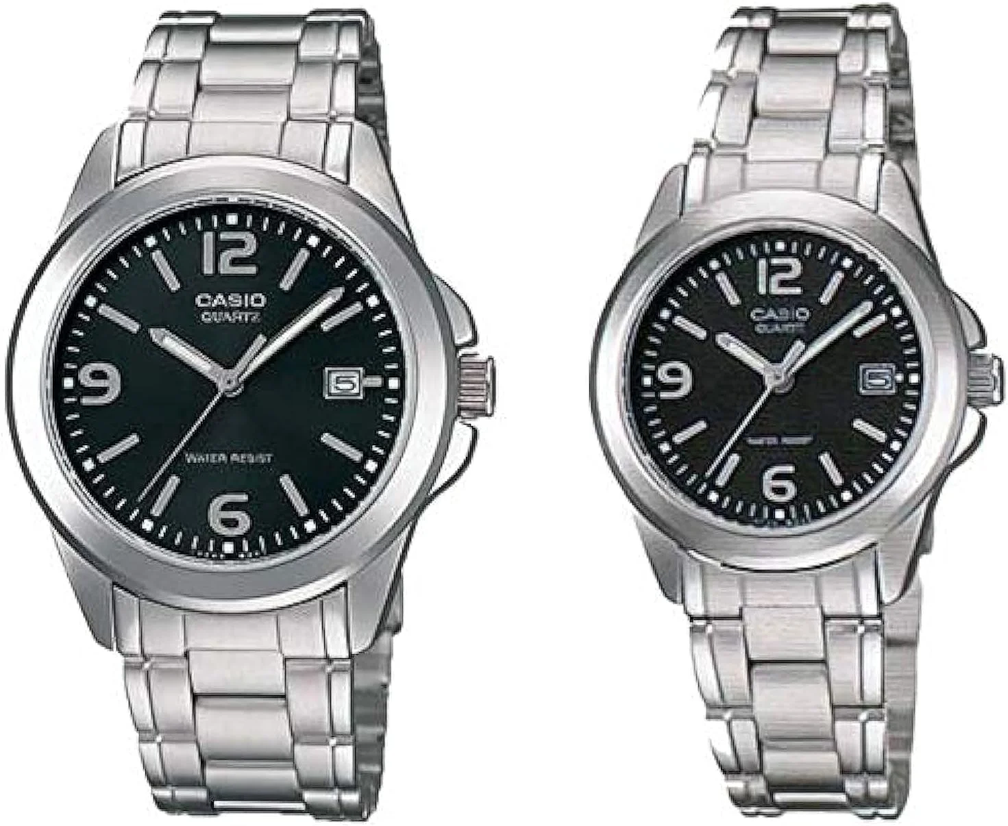 Casio His & Her Black Dial Stainless Steel Band Couple Watch [MTP/LTP-1215A-1A]
