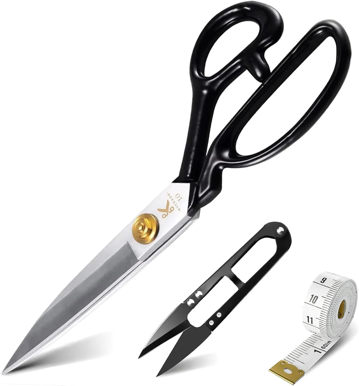 قیچی پارچه بری هملین مخصوص افراد چپ دست - 26.8 سانتی متر با روکش آبکاری شده، قیچی فولاد کربنی با کیفیت بالا، قیچی خیاطی برای برش پارچه، لباس، چرم، مواد خام (سفید)