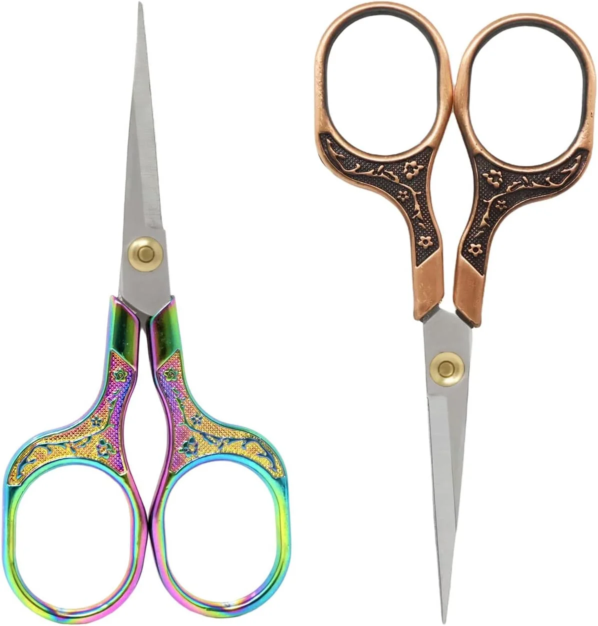 قیچی خیاطی گلدوزی عتیقه Honbay، 2 عددی، قیچی جزئیات استیل ضد زنگ، قیچی چند منظوره برای آشپزخانه، منزل، اداره و مدرسه (2 رنگ)