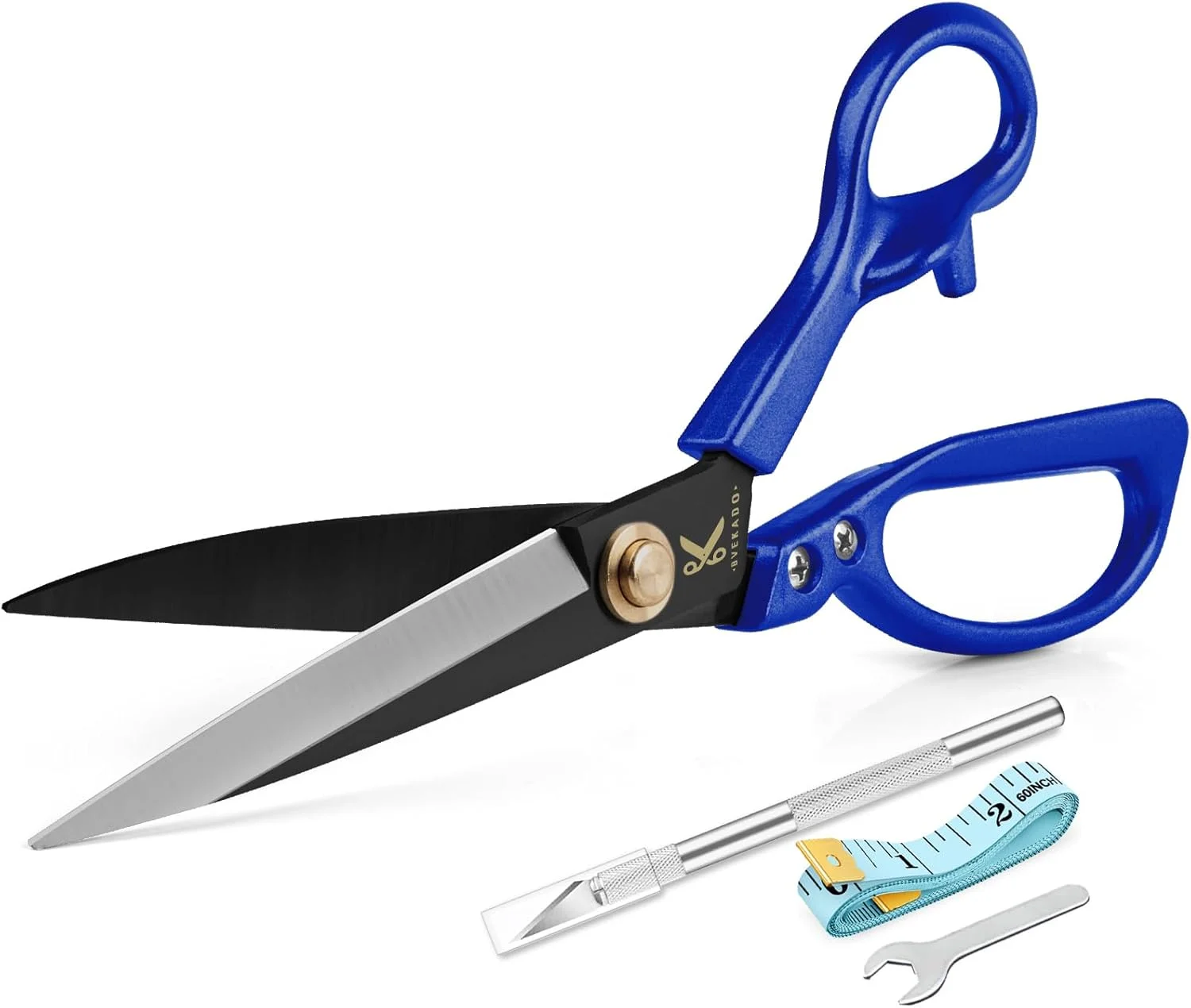 قیچی خیاطی حرفه ای Homlynn، فولاد کربنی 10 اینچی، آبی، دست راست، تیغه منحنی، دسته آلومینیومی، پرداخت ضد زنگ، ایده آل برای جین، چرم، خیاطی، گلدوزی و کارهای دستی و غیره