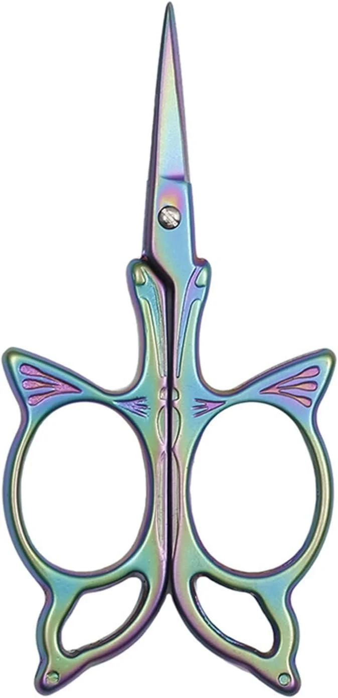 HODORE Small Scissors, Scissors Butterfly Pattern Stainless Steel Sewing Scissors Craft Embroidery Craft Tools (Color : Hortel�)