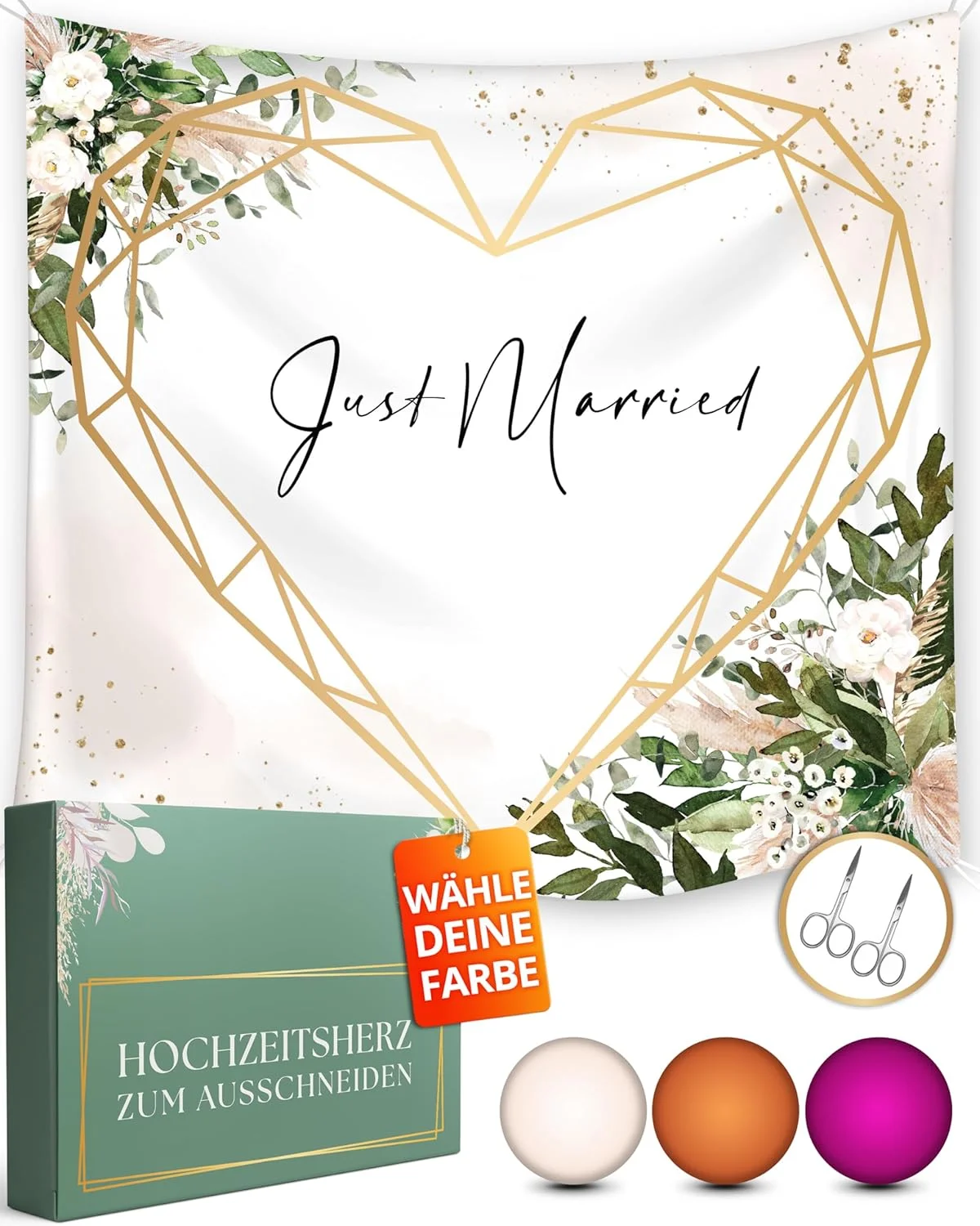 Hochzeitsheld® - قلب عروسی برای برش شامل 2 قیچی - 200 x 180 سانتی متر - قلب برای برش عروسی به عنوان یک بازی عروسی یا دکوراسیون دفتر ثبت - ورق عروسی برای برش اکالیپتوس