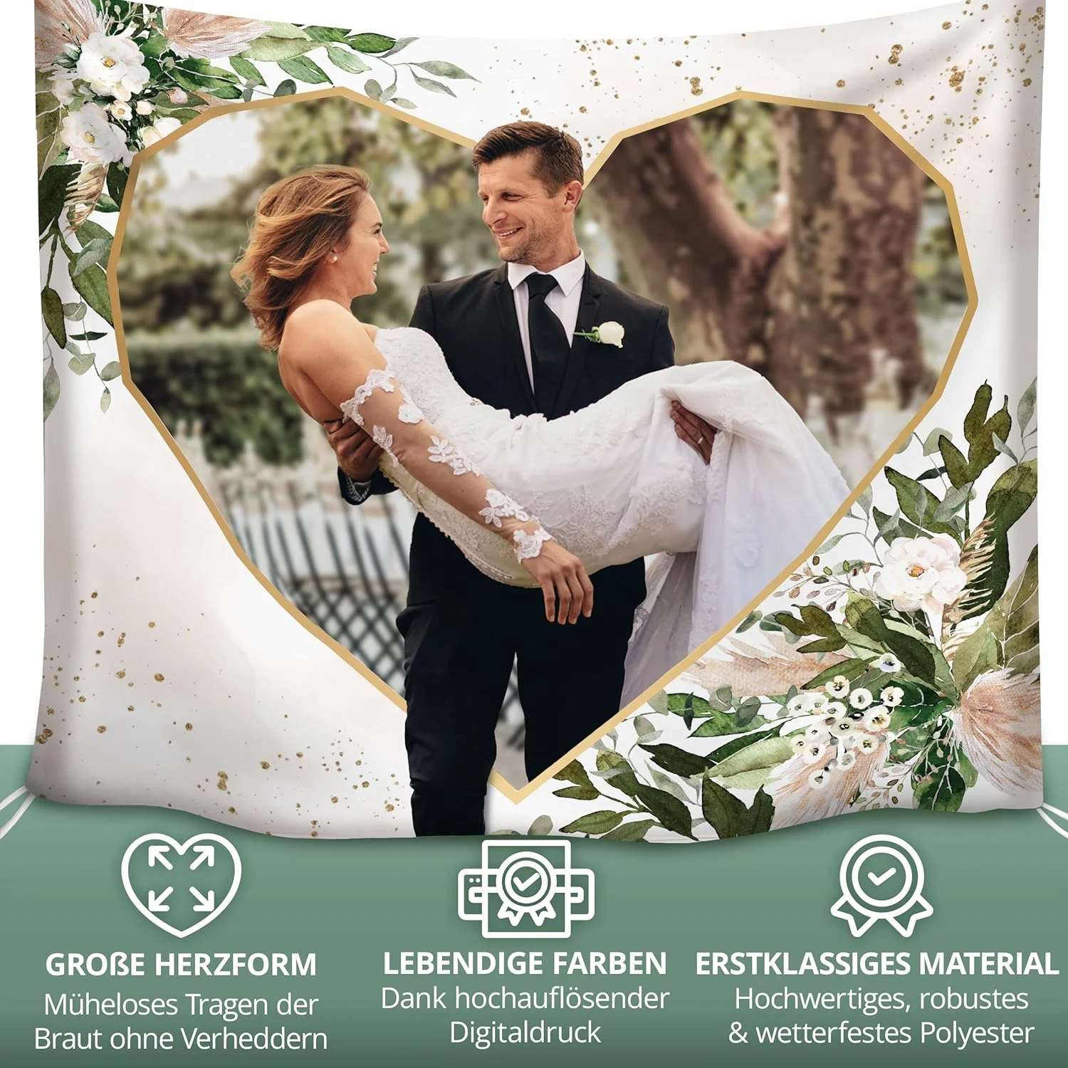 Hochzeitsheld® - قلب عروسی برای برش شامل 2 قیچی - 200 x 180 سانتی متر - قلب برای برش عروسی به عنوان یک بازی عروسی یا دکوراسیون دفتر ثبت - ورق عروسی برای برش اکالیپتوس