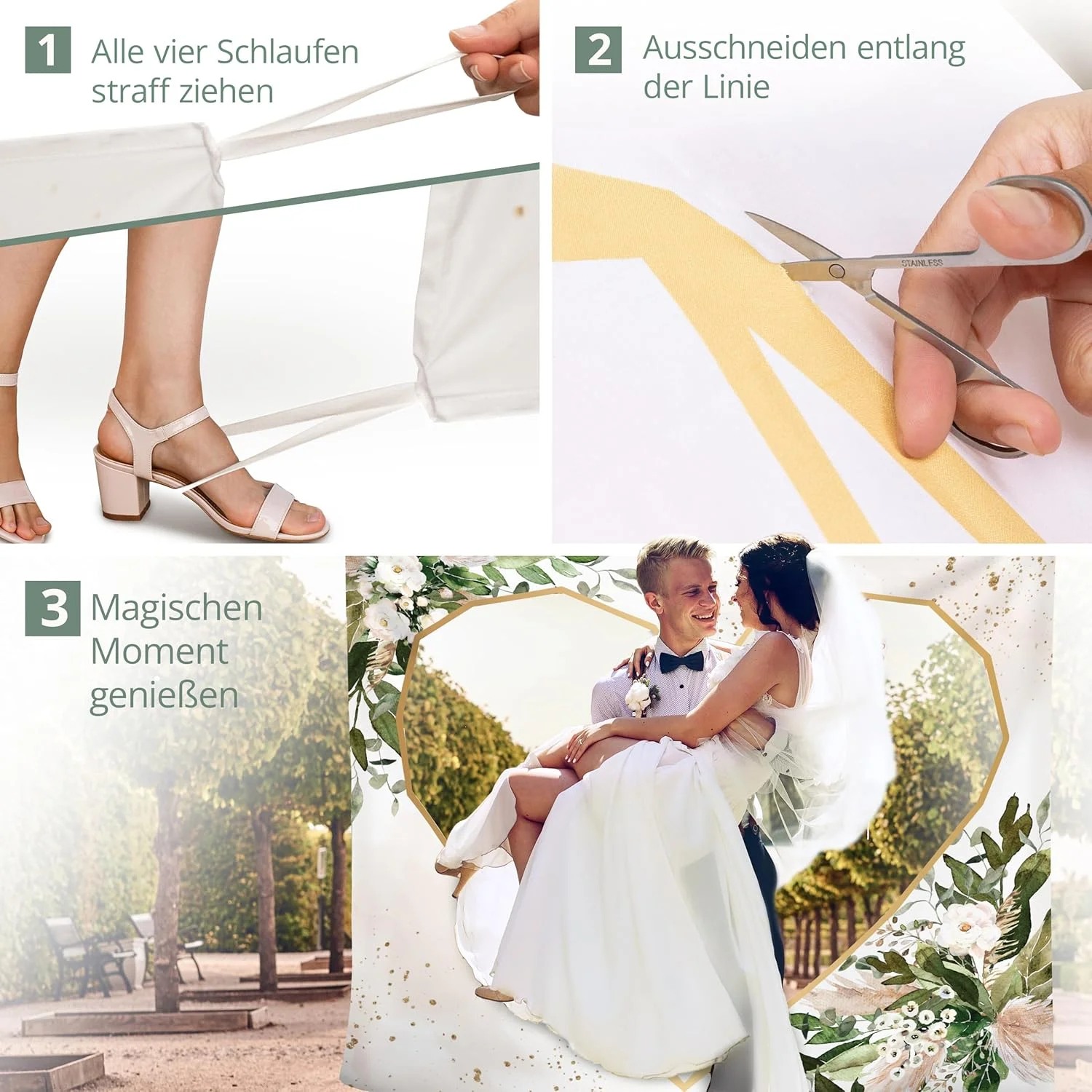 Hochzeitsheld® - قلب عروسی برای برش شامل 2 قیچی - 200 x 180 سانتی متر - قلب برای برش عروسی به عنوان یک بازی عروسی یا دکوراسیون دفتر ثبت - ورق عروسی برای برش اکالیپتوس