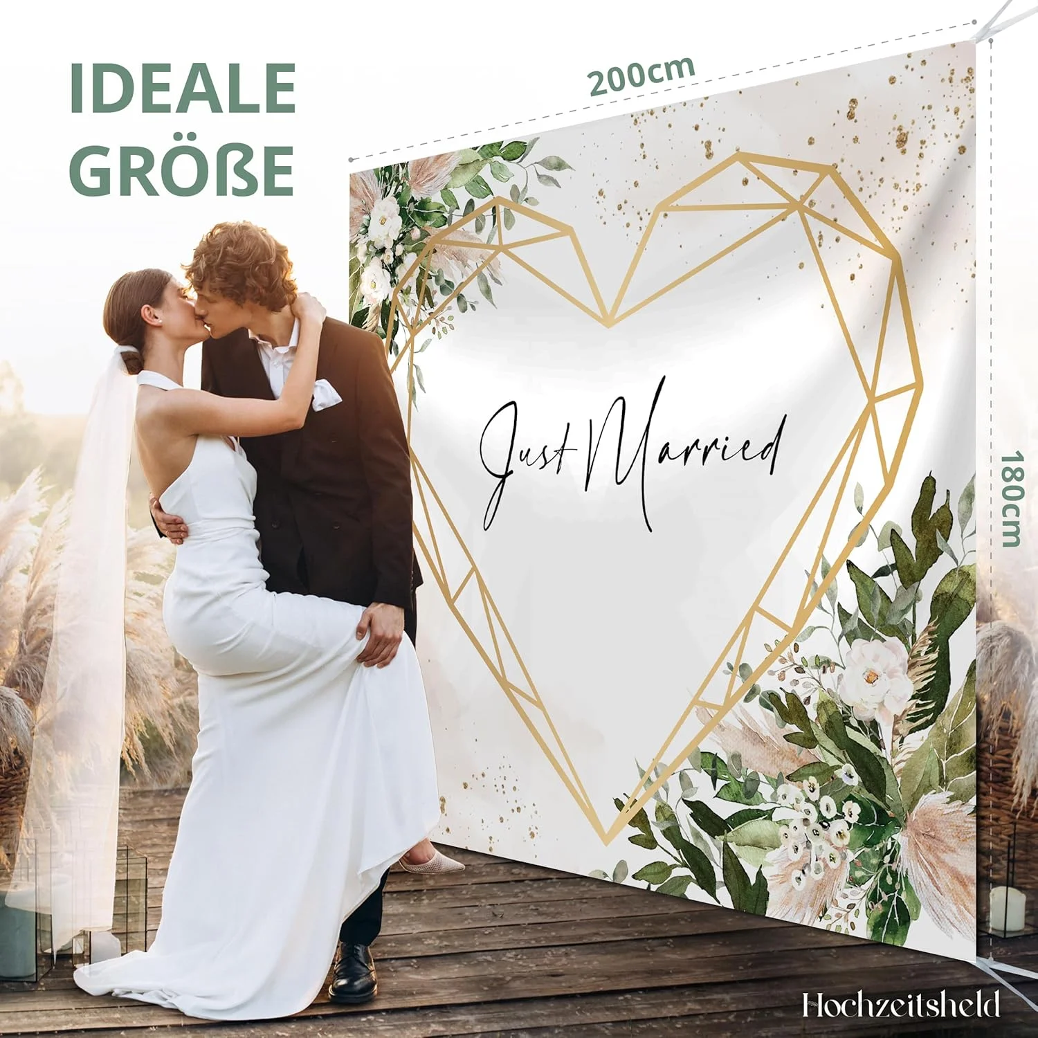 Hochzeitsheld® - قلب عروسی برای برش شامل 2 قیچی - 200 x 180 سانتی متر - قلب برای برش عروسی به عنوان یک بازی عروسی یا دکوراسیون دفتر ثبت - ورق عروسی برای برش اکالیپتوس