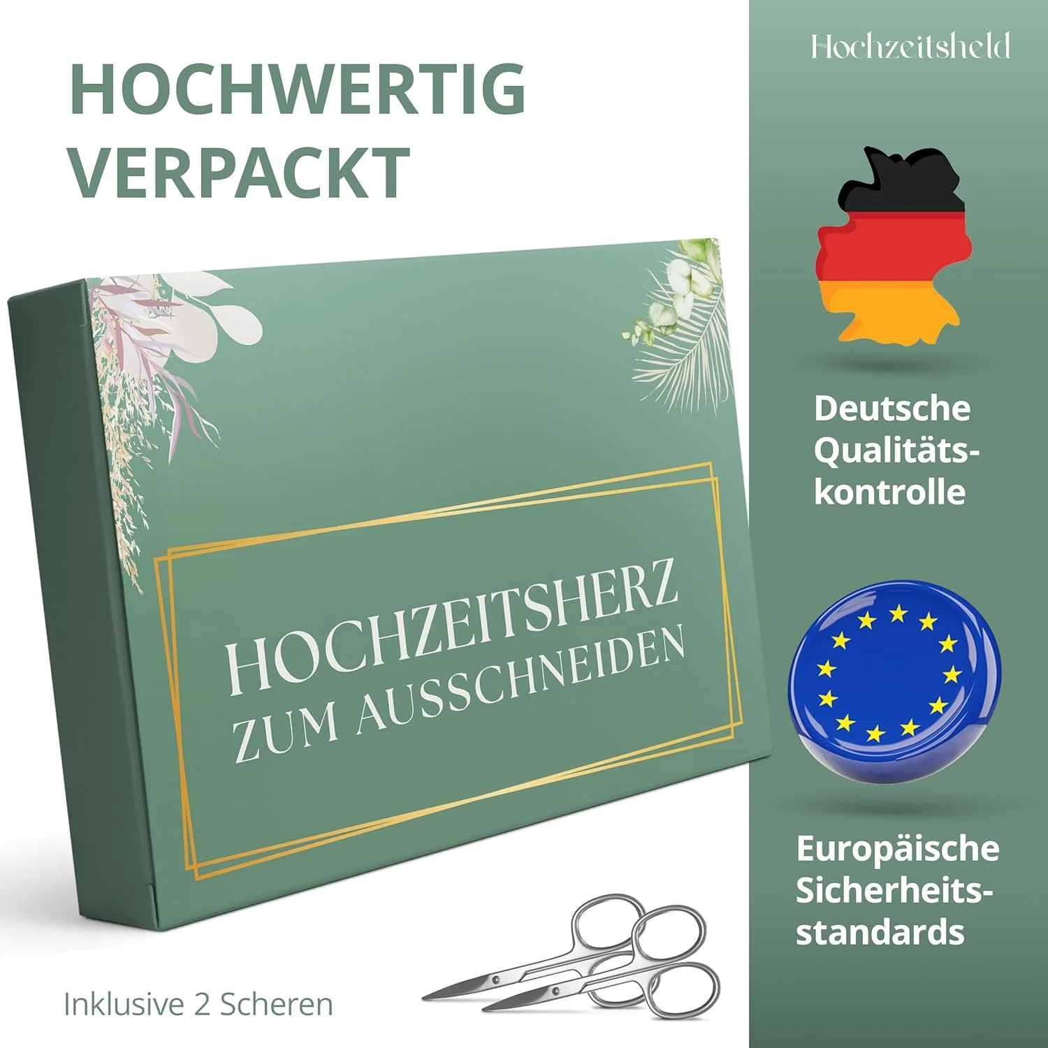 Hochzeitsheld® - قلب عروسی برای برش شامل 2 قیچی - 200 x 180 سانتی متر - قلب برای برش عروسی به عنوان یک بازی عروسی یا دکوراسیون دفتر ثبت - ورق عروسی برای برش اکالیپتوس