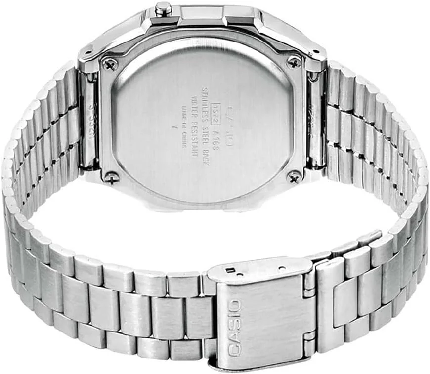 ساعت مچی دیجیتال کاسیو مدل A168WA-1WDF، صفحه خاکستری/مشکی، بند نقره ای، مناسب برای آقایان و بانوان
