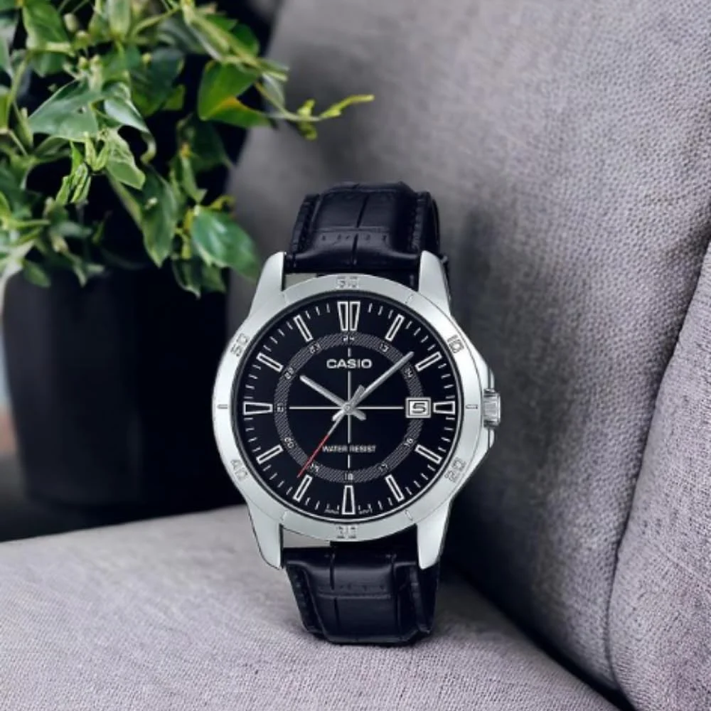 ساعت مچی مردانه کاسیو - مدل MTP-V004L-1CUDF صفحه مشکی، بند مشکی