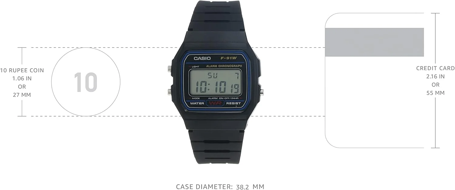 ساعت مچی دیجیتال مردانه کاسیو مدل F91W-1، کرنوگراف کلاسیک، آلارم، LCD، مشکی، F-91W-1DG ساعت مچی دیجیتال مردانه کاسیو مدل F91W-1، کرنوگراف کلاسیک، آلارم، LCD، مشکی، F-91W-1DG