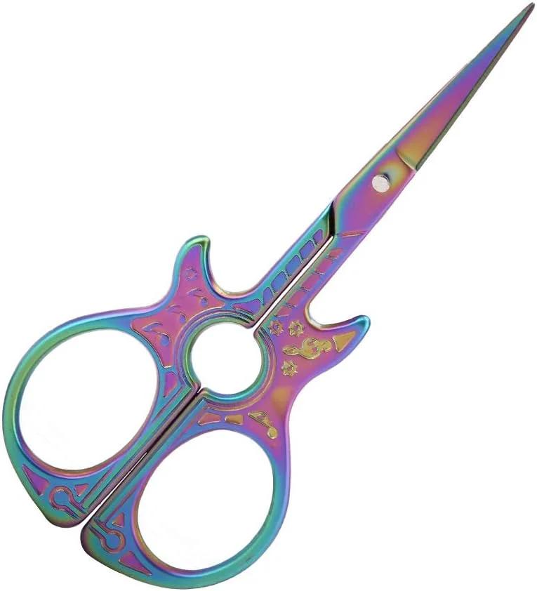 قیچی خیاطی استیل ضد زنگ طرح گیتار Haofy با سطح روکش کروم برای DIY، کاردستی، گلدوزی (رنگی)