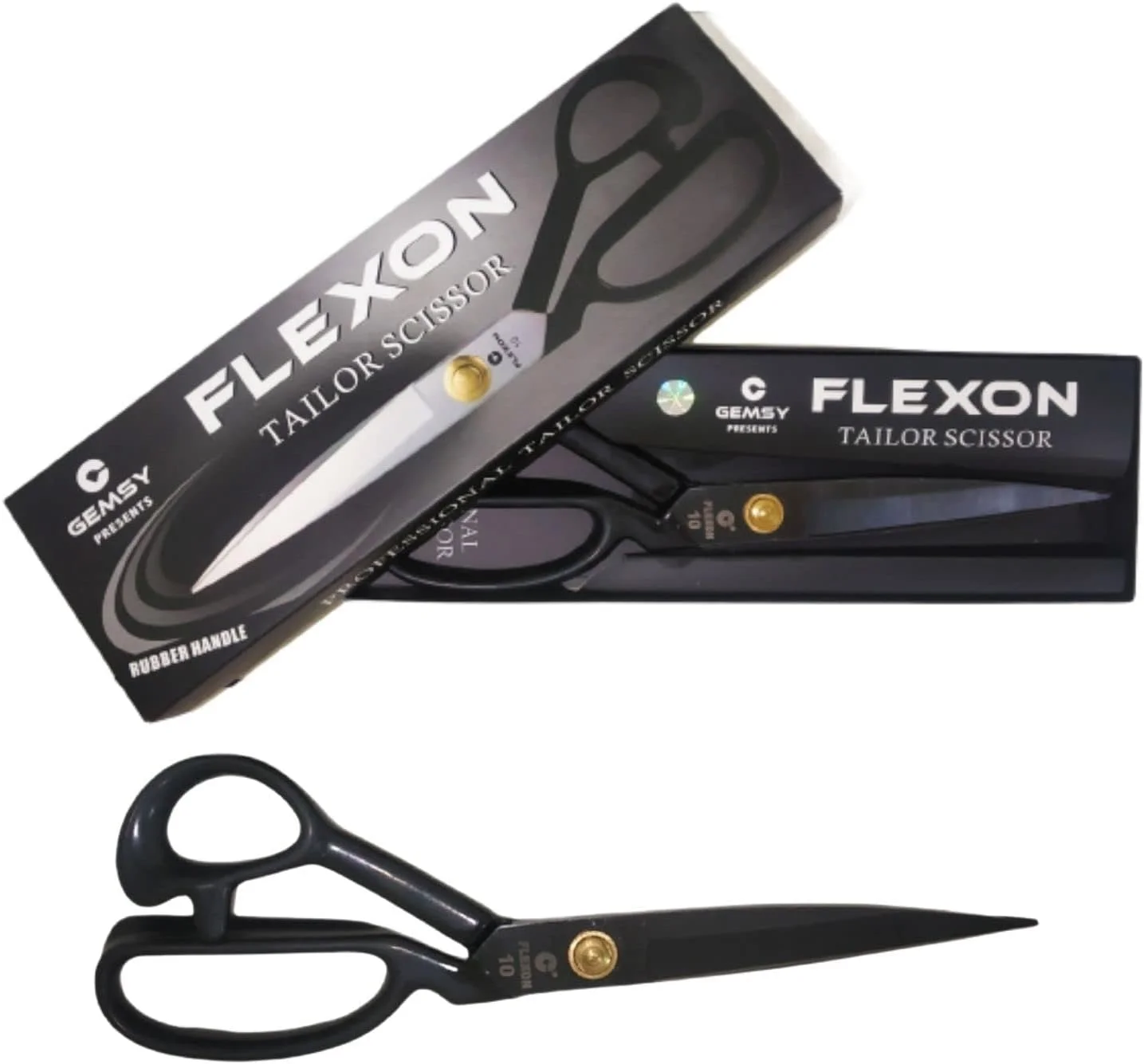 قیچی خیاطی 12 اینچی GEMSY Flexon برای برش پارچه بزرگ، قیچی خیاطی حرفه ای کربنی استیل ضد زنگ برای خیاطی پارچه، بهترین قیچی چند منظوره، مشکی - مجموعه 1 عددی