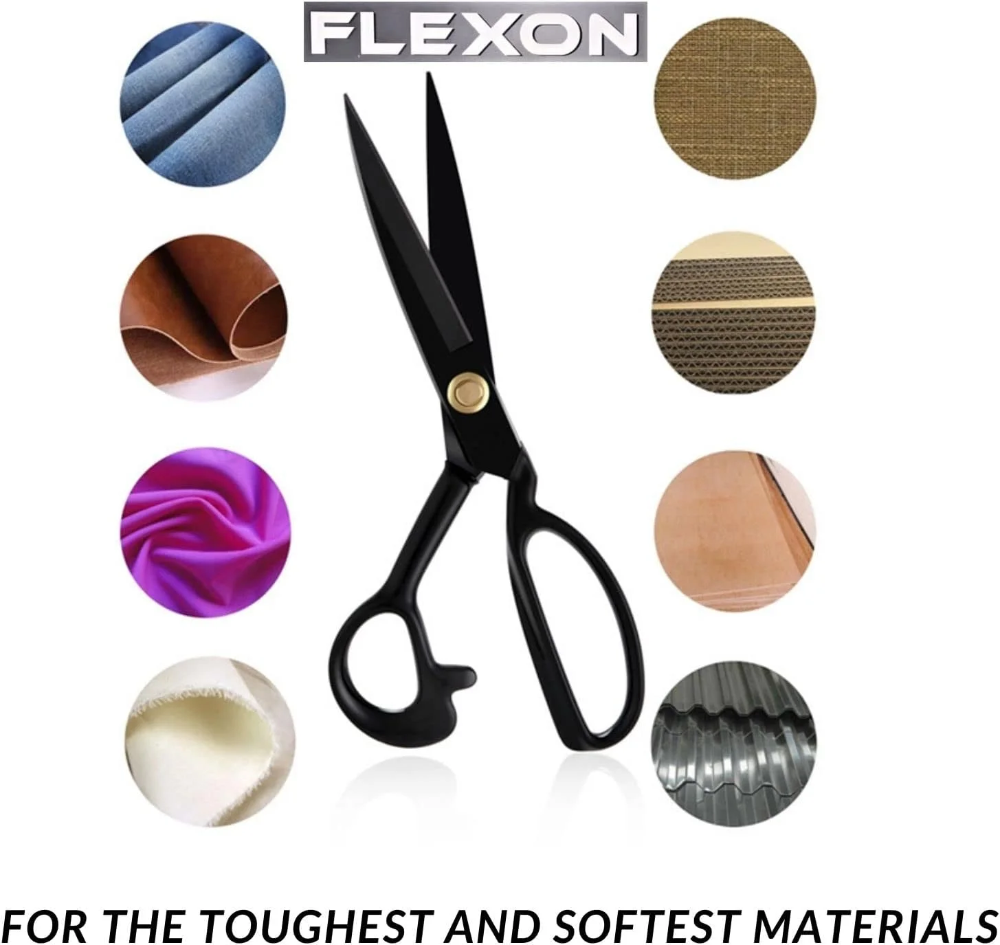قیچی خیاطی 10 اینچی GEMSY Flexon برای برش پارچه، قیچی خیاطی فولادی کربنی ضد زنگ تیز برای خیاطی، بهترین قیچی چند منظوره برای دفتر، صنایع دستی، بانوان، برش سبزیجات قیچی خیاطی 10 اینچی GEMSY Flexon برای برش پارچه، قیچی خیاطی فولادی کربنی ضد زنگ تیز برای خیاطی، بهترین قیچی چند منظوره برای دفتر، صنایع دستی، بانوان، برش سبزیجات