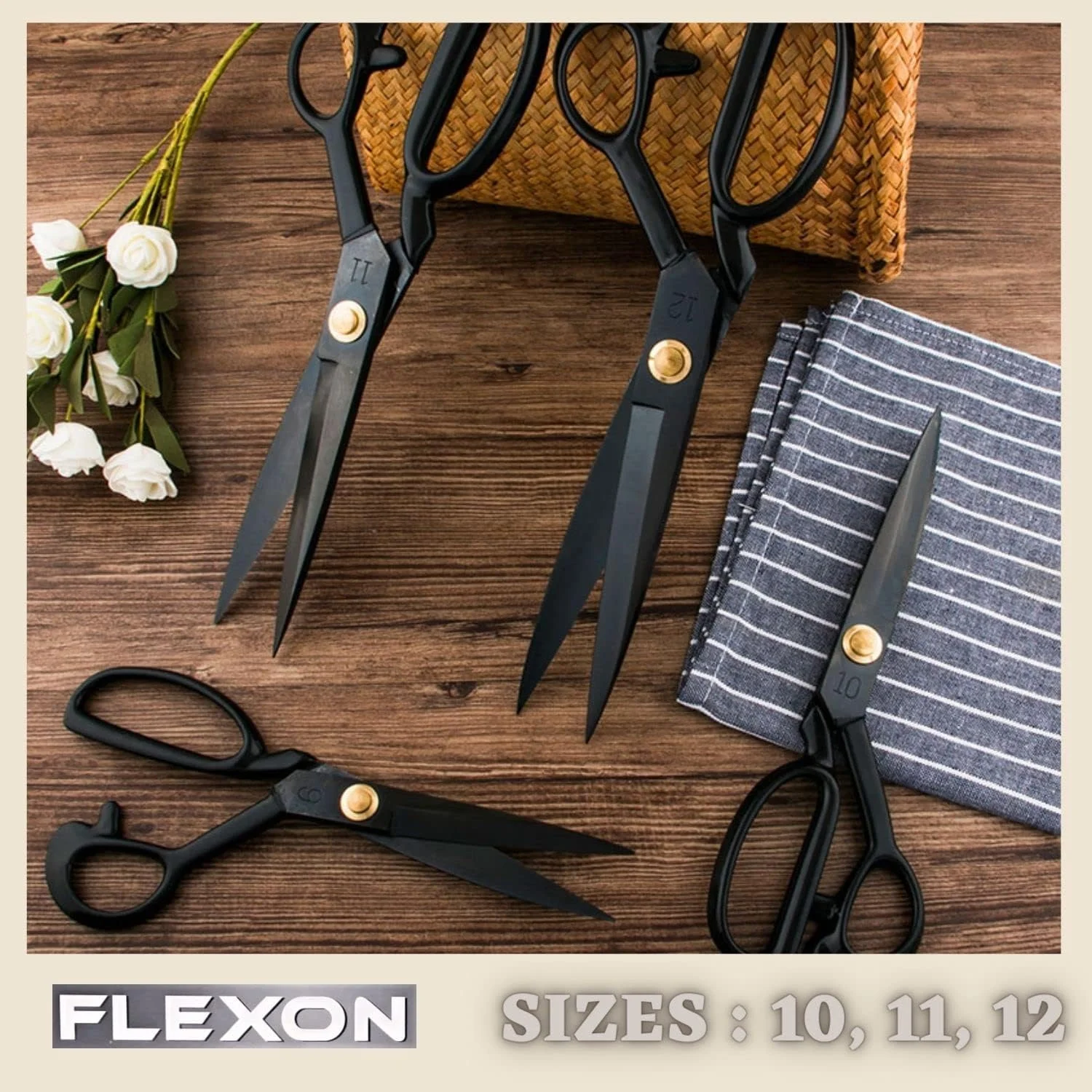 قیچی خیاطی 10 اینچی GEMSY Flexon برای برش پارچه، قیچی خیاطی فولادی کربنی ضد زنگ تیز برای خیاطی، بهترین قیچی چند منظوره برای دفتر، صنایع دستی، بانوان، برش سبزیجات قیچی خیاطی 10 اینچی GEMSY Flexon برای برش پارچه، قیچی خیاطی فولادی کربنی ضد زنگ تیز برای خیاطی، بهترین قیچی چند منظوره برای دفتر، صنایع دستی، بانوان، برش سبزیجات