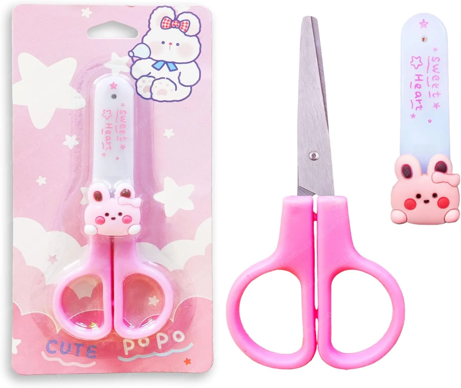 قیچی کاردستی استیل ضد زنگ FunBlast Kawaii با روکش ایمنی، صورتی، 13 سانتی متر، ایده آل برای کارهای هنری و دستی، اسکرپ بوک، DIY