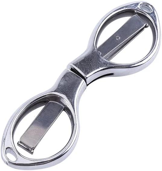 قیچی تاشو کوچک، کاتر استیل ضد زنگ با سوراخ جاکلیدی، قیچی طرح عینک برای مسافرت/مدرسه/اداره/صنایع دستی/خانه/کمپینگ/کارهای دستی (نقره ای)