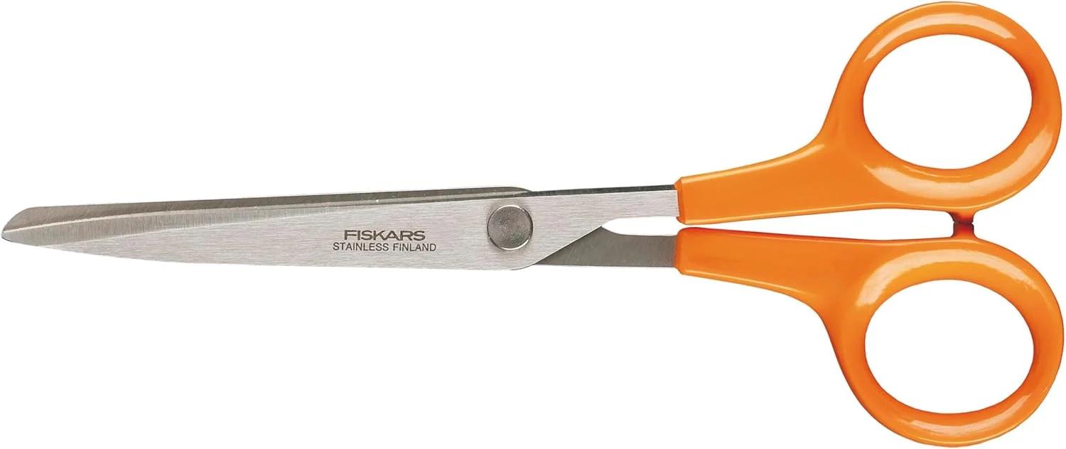 قیچی جهانی Fiskars، طول: ۱۷ سانتی‌متر، برای راست‌دست‌ها و چپ‌دست‌ها، تیغه فولاد ضد زنگ/دسته پلاستیکی، نارنجی، کلاسیک، ۱۰۵۱۵۰