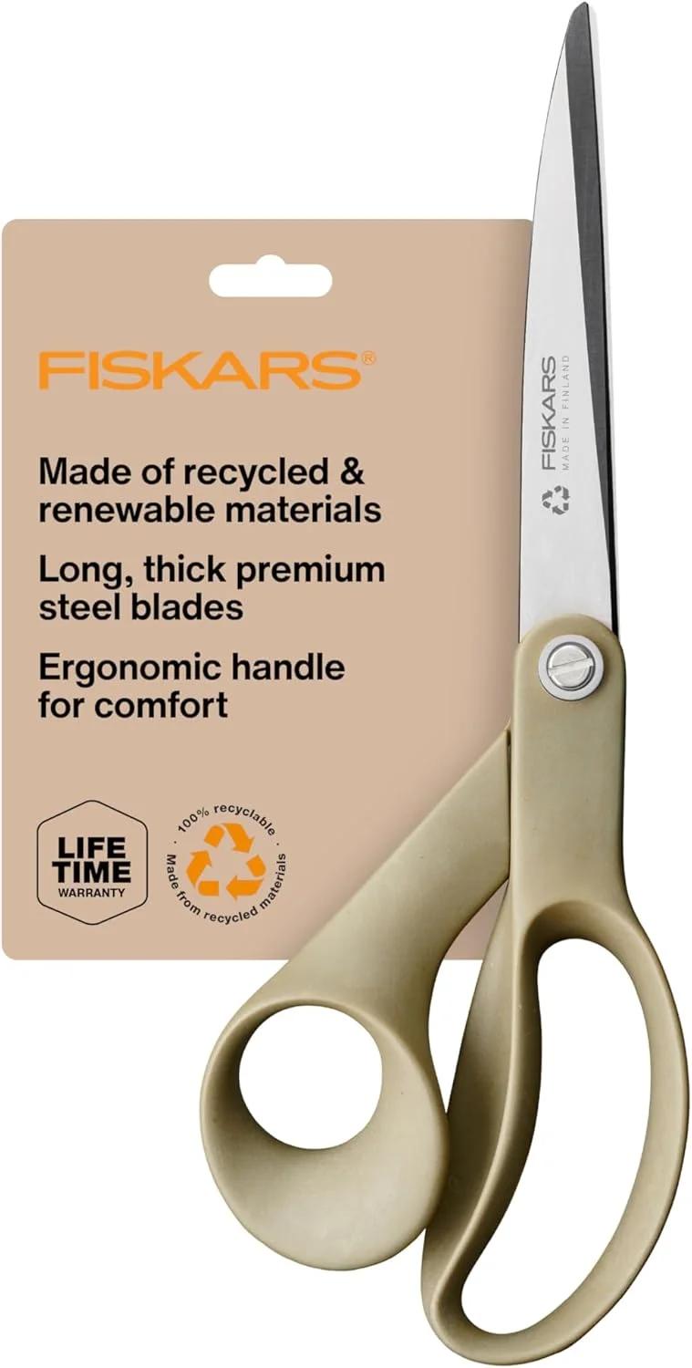 قیچی پارچه بازیافتی Fiskars ReNew - قیچی صنایع دستی 9 اینچی با لبه دقیق - برش پارچه و صنایع دستی - بژ
