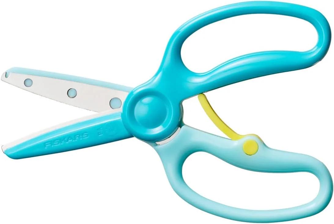 Fiskars Children's Scissors, from 3 Years, for Learning to Cut, Length: 13 cm, Metal Blades with Plastic Coating/Plastic Handles, Blue-Green, Training, 1064068