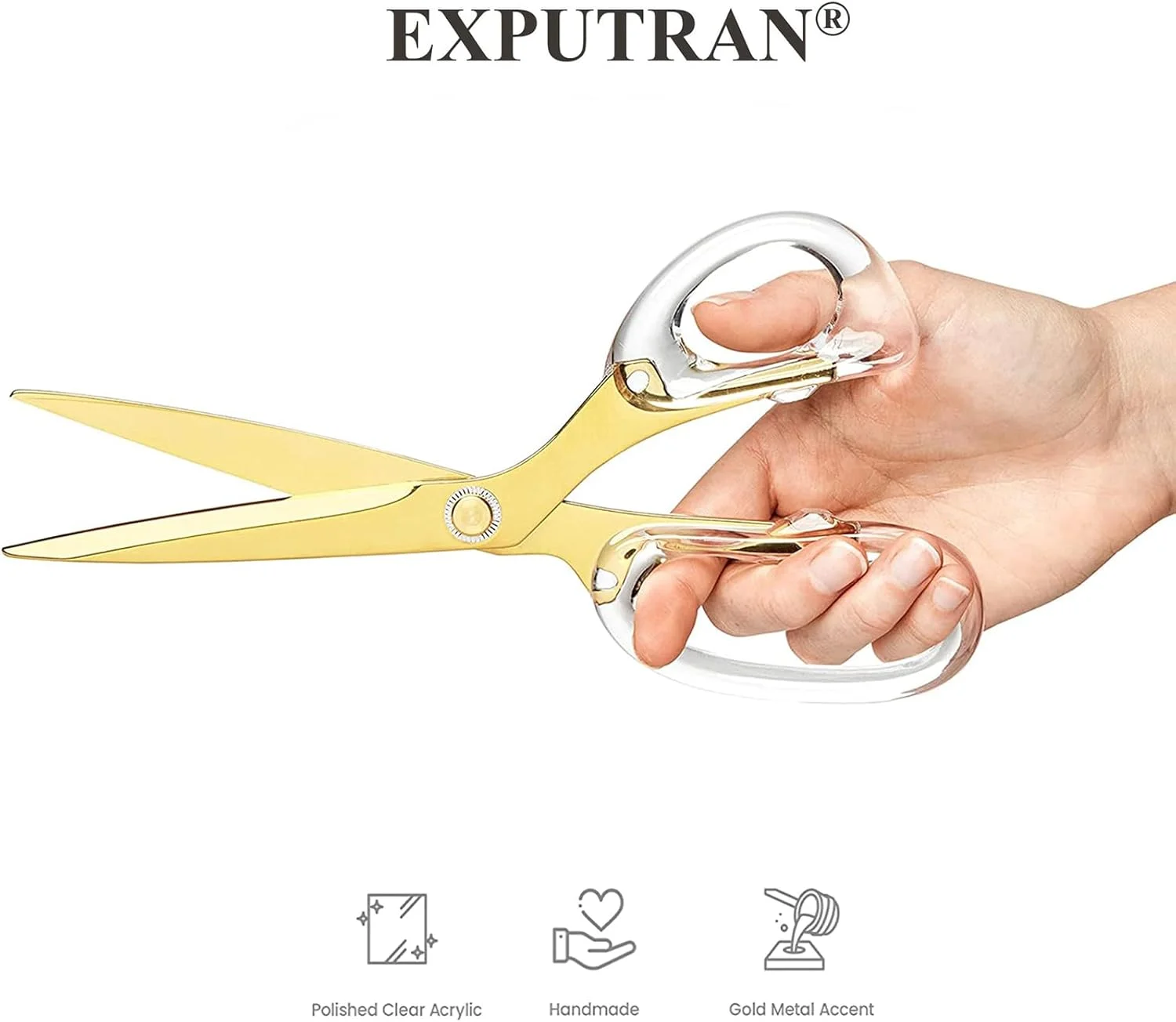 قیچی 9 اینچی دسته اکریلیک شفاف EXPUTRAN با تیغه های طلایی، مناسب برای استفاده در خانه و محل کار، لوازم و ملزومات اداری